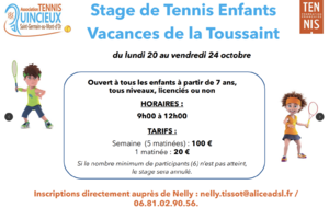 🎾 Stage de tennis – Vacances de la Toussaint !