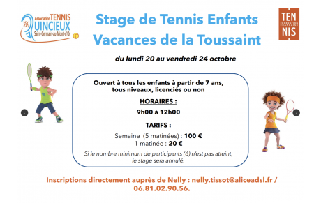 🎾 Stage de tennis – Vacances de la Toussaint !